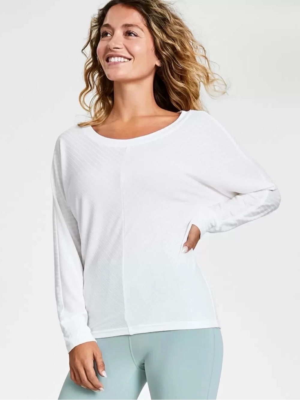 Jenni Women's Style Not Size Super-Soft Long-Sleeve Lounge Top, White, 2X AMX